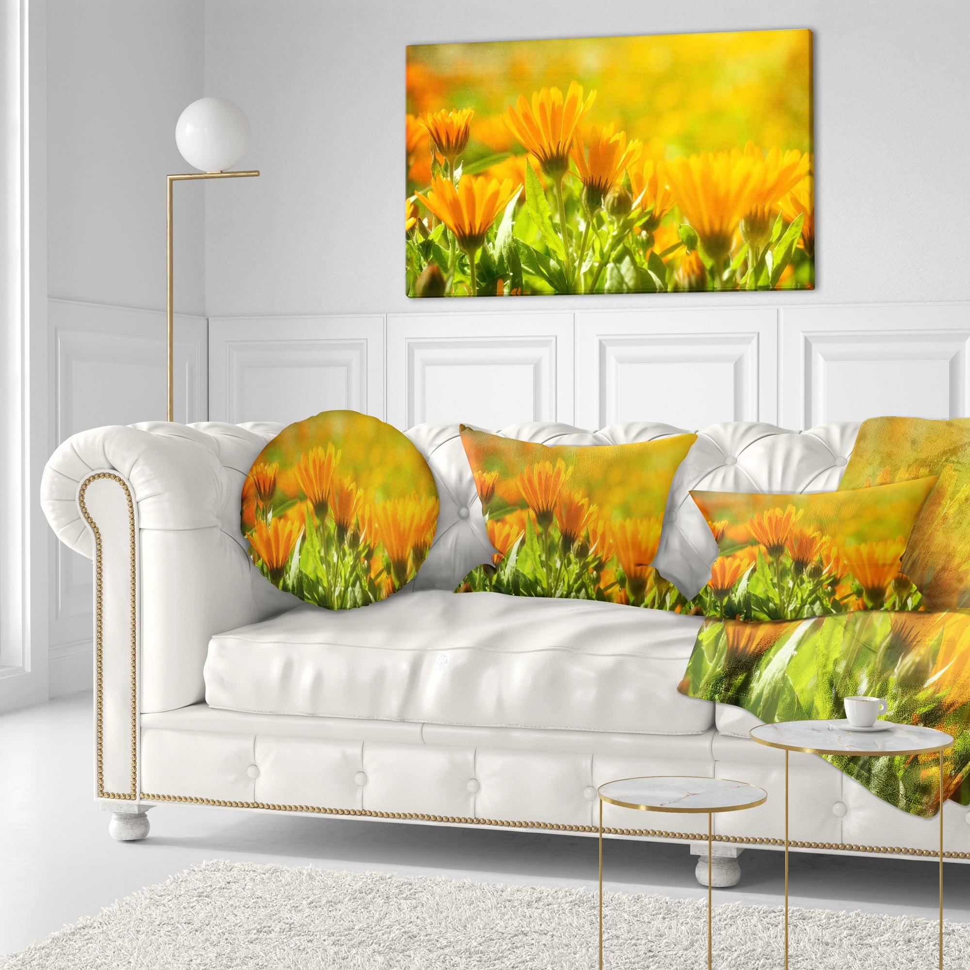 Designart Orange Marigold Flowers in Sunlight - Floral Throw Pillow - 12x20