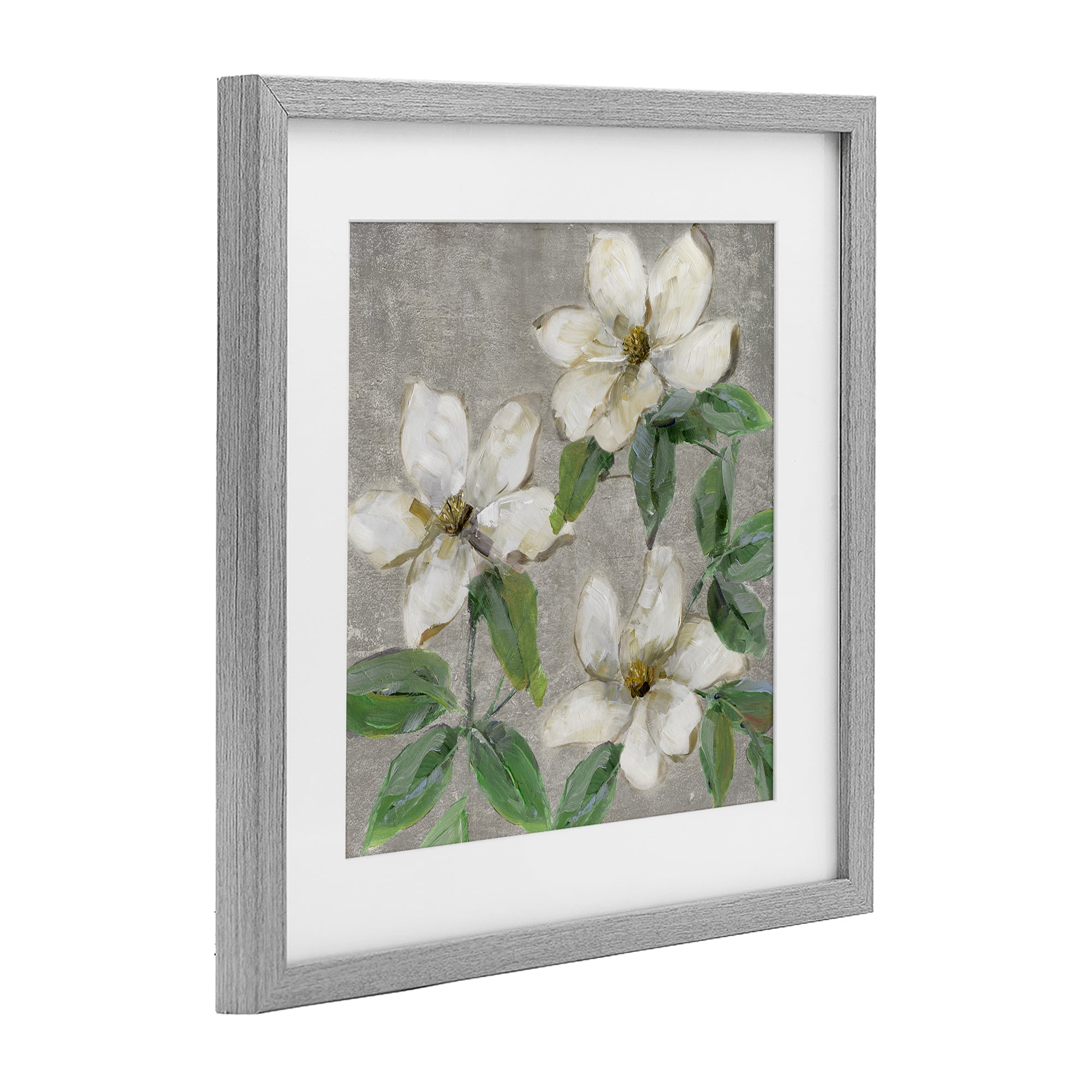 Stupell Industries Ivory Magnolia Trio Gray Framed Print Under Glass, design by Sally Swatland