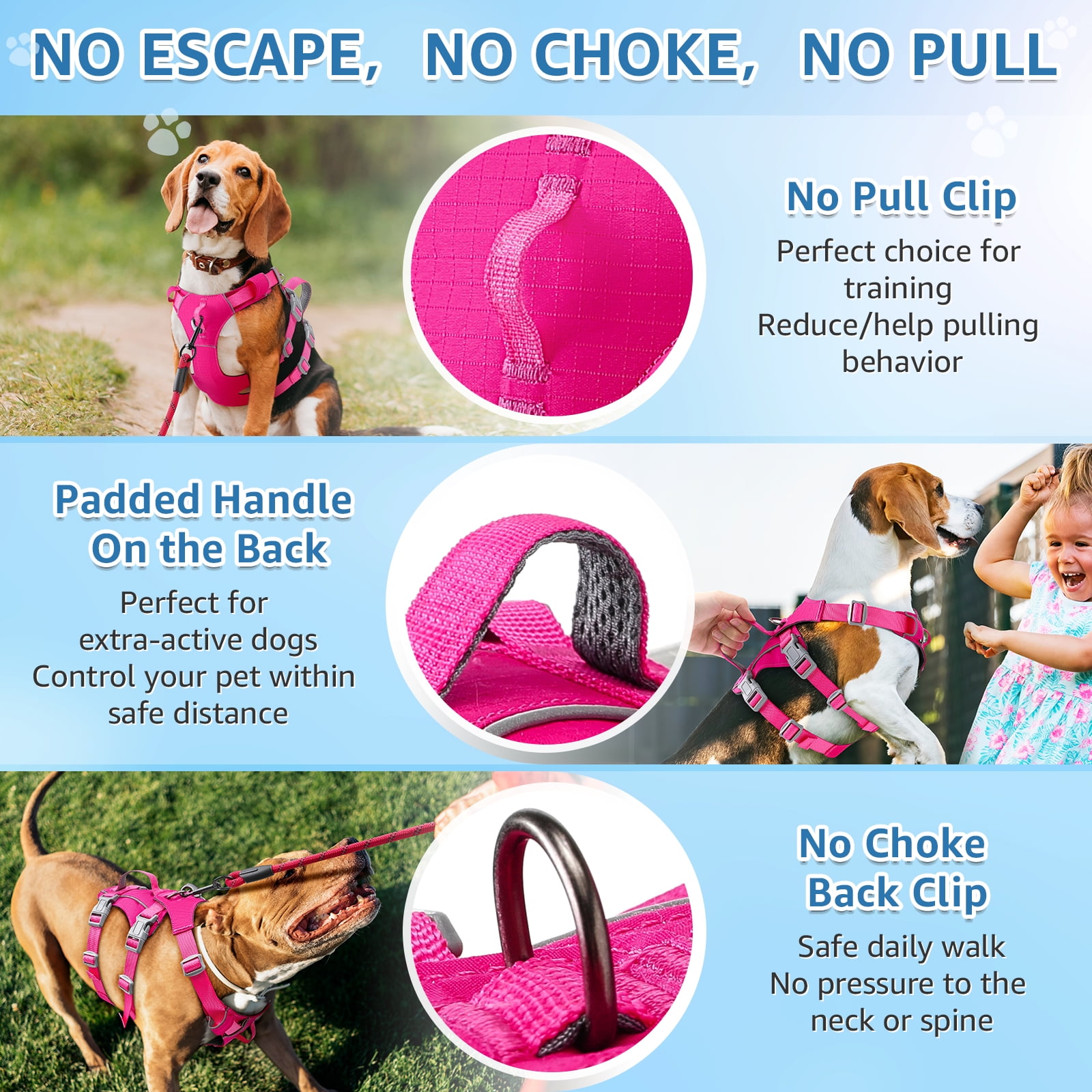 AUTOWT No Pull Dog Harness - Lightweight, Escape Proof with Padded Handle, Adjustable Reflective Vest for All Sizes