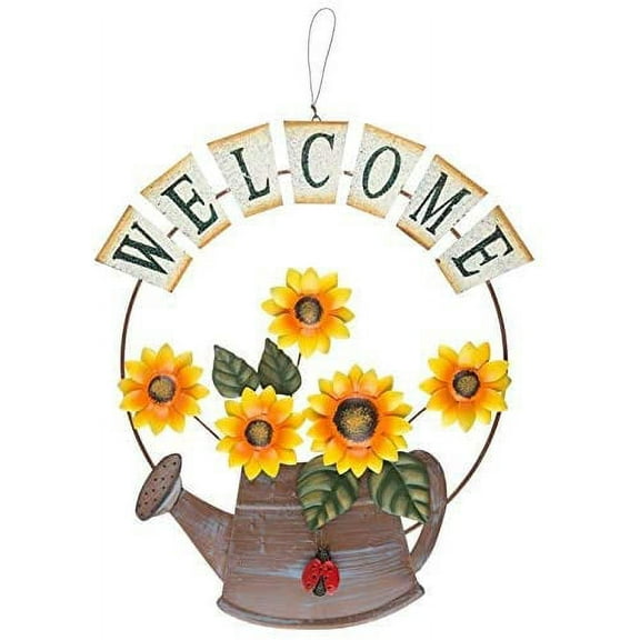 Metal Garden Sunflower Welcome Sign Hanging Bird Flower Yard Fence Door Decoration