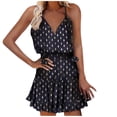 thumbnail image 3 of Vestido HUOGUO, sin mangas, cuello en V, estampado casual, para mujer, 3 of 5