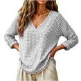 thumbnail image 5 of QQZ Womens 3/4 Sleeve Shirts V Neck Checkered Pattern Roll Up Sleeve Tops Cotton Casual Summer Blouses Shirts, 5 of 8