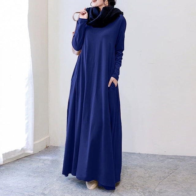 LSLJS Robe Décontractée pour Femme Grande Taille, Couleur Unie, Manches Longues, Hiver Automne, Basique, Maxi Longue Décontractée, Robe Quotidienne de Vacances, Robe Grande Taille