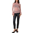 thumbnail image 2 of INSPIRE CHIC Women's Top Floral Lace Mesh Sheer Crew Mock Neck Casual Tops M Pink, 2 of 6