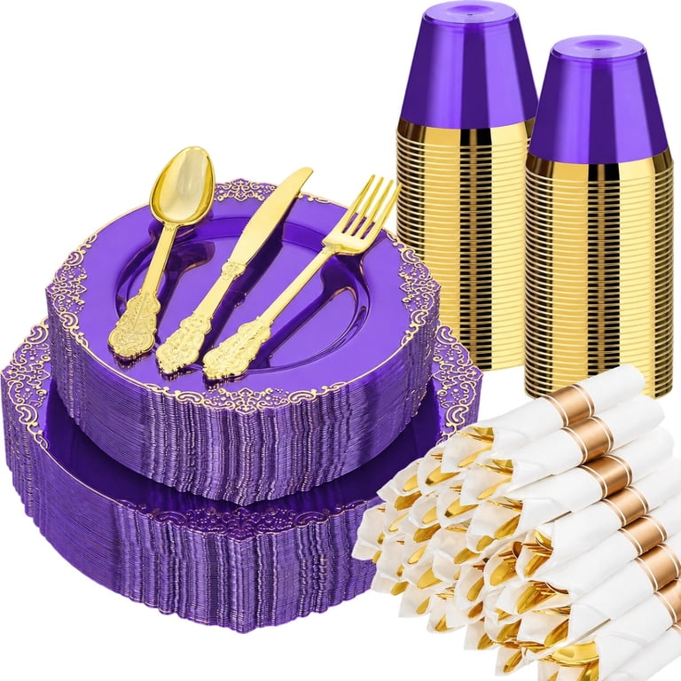 Goodluck Purple Disposable Dinnerware Set, 350-Piece for 50 Guests photo 1