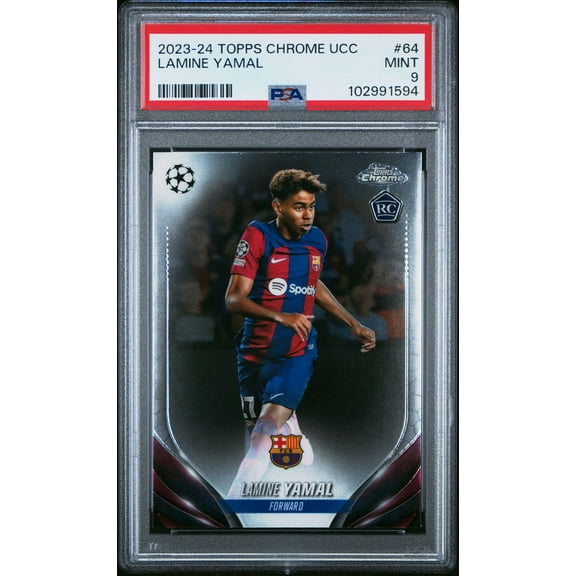 Graded 2023 Topps Chrome UCC Lamine Yamal #64 Rookie RC Soccer Card PSA 9 Mint