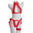 thumbnail image 6 of JSGEK Women Halter Neck Cutout 2 Piece Set Crop Top and Bottom with Garter Strap Lingerie for Intimate Evenings Red XL, 6 of 9