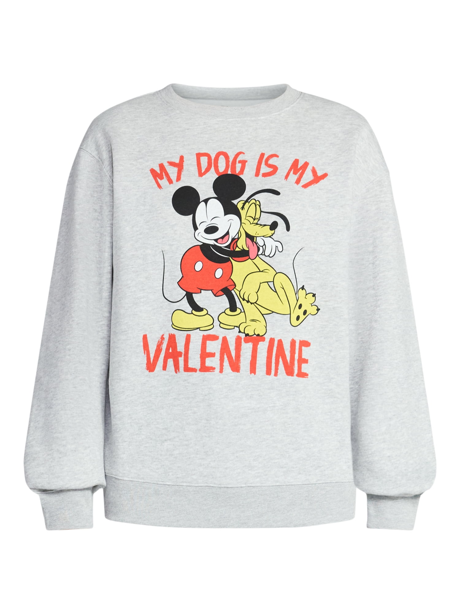 Mickey Mouse Women's My Dog Is My Valentine Graphic Sweatshirt with Long Sleeves, Sizes XXS-XXL