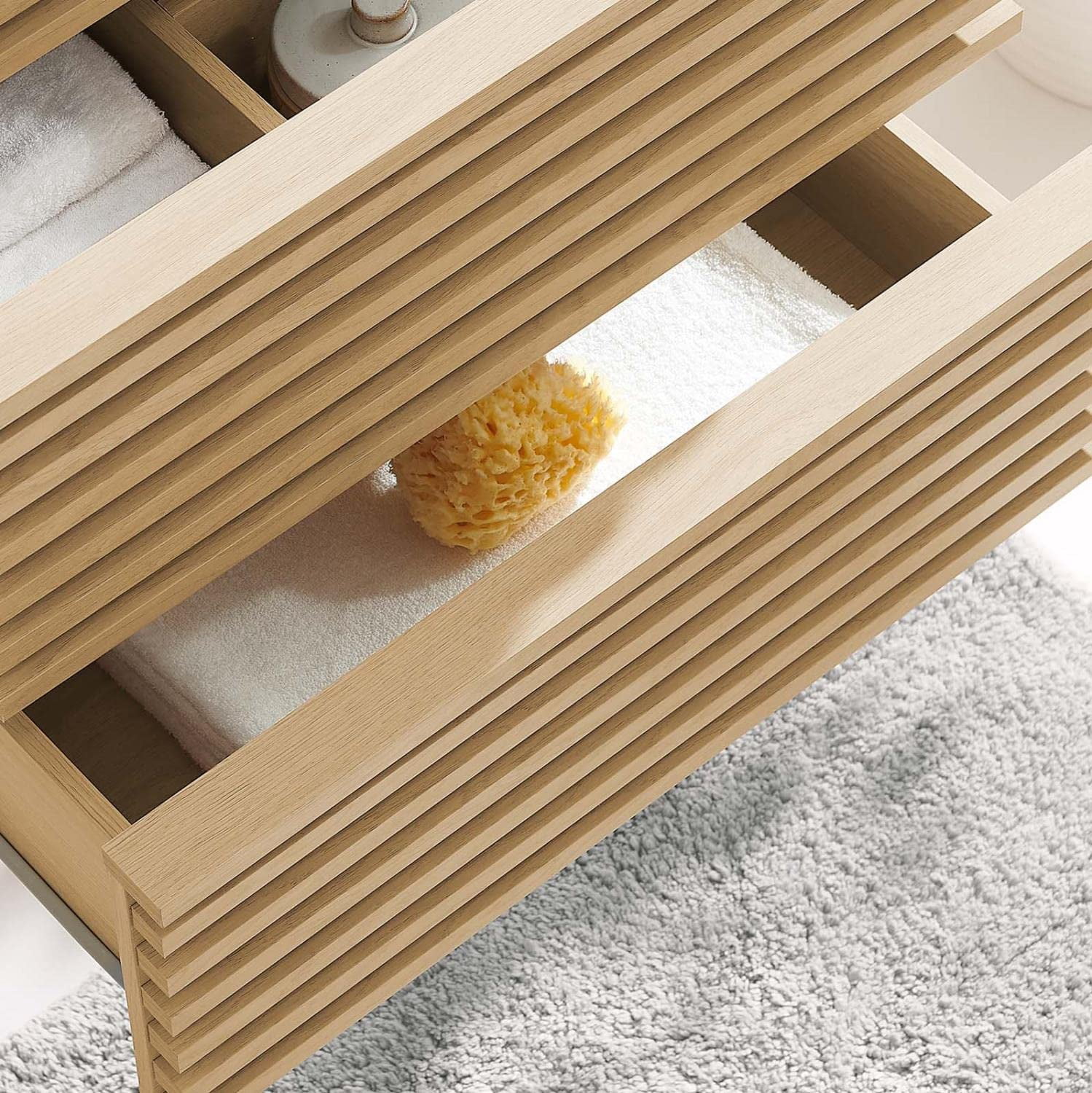 Modway Render 23.5" MDF Wood Wall-Mount Bathroom Vanity Cabinet in Oak