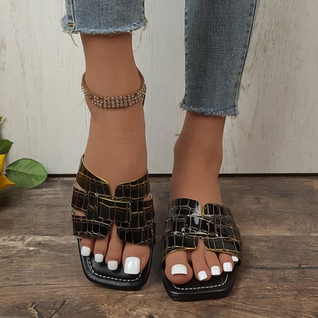 

Women s Imitation Crocodile Pattern Slides Lightweight Slip On Summer Flats Casual Beach Slides-43