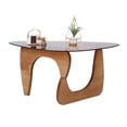 thumbnail image 5 of Modern Glass Coffee Table with Tempered Glass Top & Wood Base, Reception Office Tables, Minimalist Side Table for Living Room Bedroom, 5 of 9