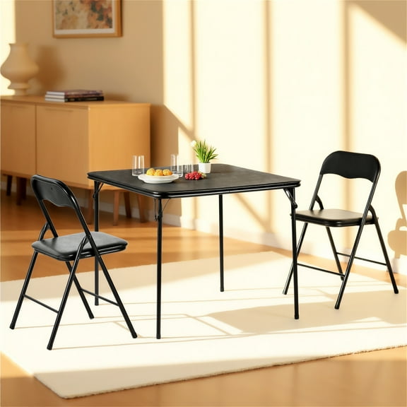 Homy Casa 3-Piece Folding Dining Table and Chairs Set, Compact Dining Set for Small Spaces, Black