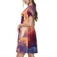thumbnail image 2 of Picia Sunset Cloud Corgi Pattern Women's Short Sleeve Summer Dress Pleated Loose Swing Knee Length Short Sleeve Swing Dresses, 2 of 6