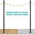 thumbnail image 2 of ABORON Poles for Outdoor String Lights Steel: 1 Pack Light Poles for Outside String Lights - 10ft String Light Poles for Patio Garden Deck Bistro Backyard Christmas Light Pole Stand & Hooks, 2 of 8