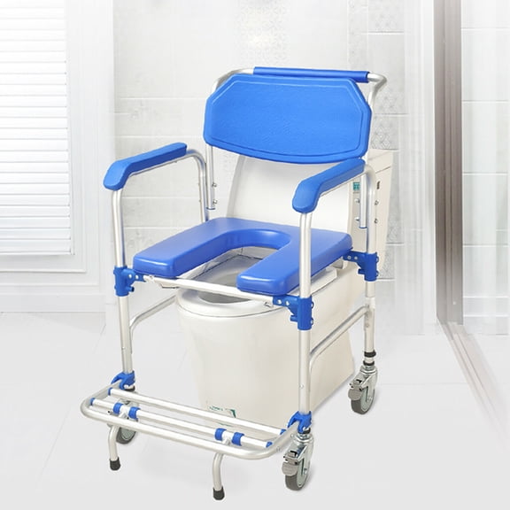 Miumaeov Elderly Commode Shower Chair for Toilet with Arms and Wheels Aluminum Alloy Shower Accessible Transport Commode Medical Rolling Chair for Elderly Patients Max Load 300 Pounds