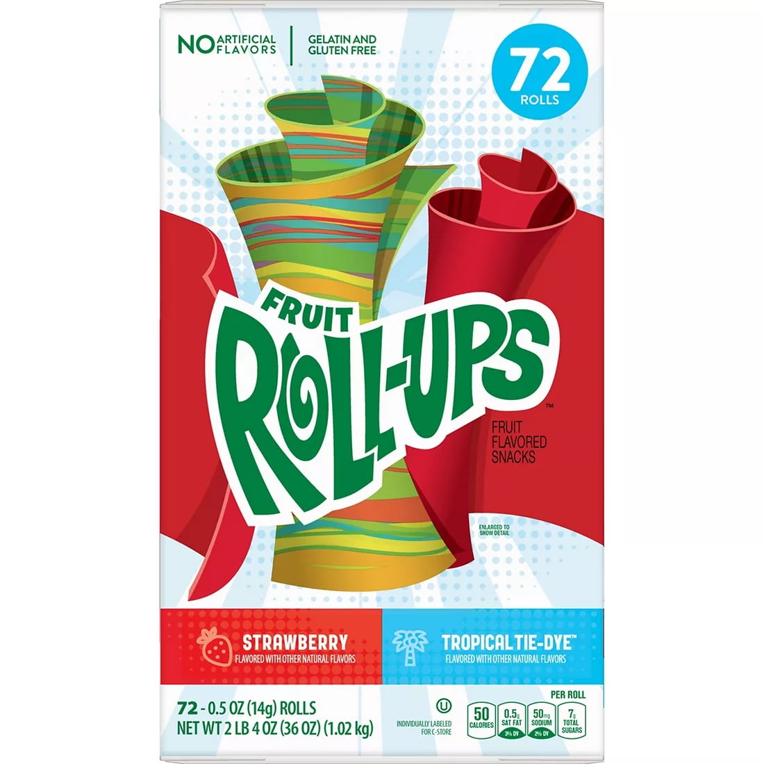 Fruit Roll-Ups Fruit Flavored Snacks, Blastin' Berry Hot Colors, 72 Ct