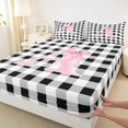 thumbnail image 4 of Manfei Monogrammed A Design Bed Sheets,Geometric Grid Print Full Size Sheets,4-Piece,1 Flat Sheet,1 Fitted Sheet and 2 Pillowcases, 4 of 6