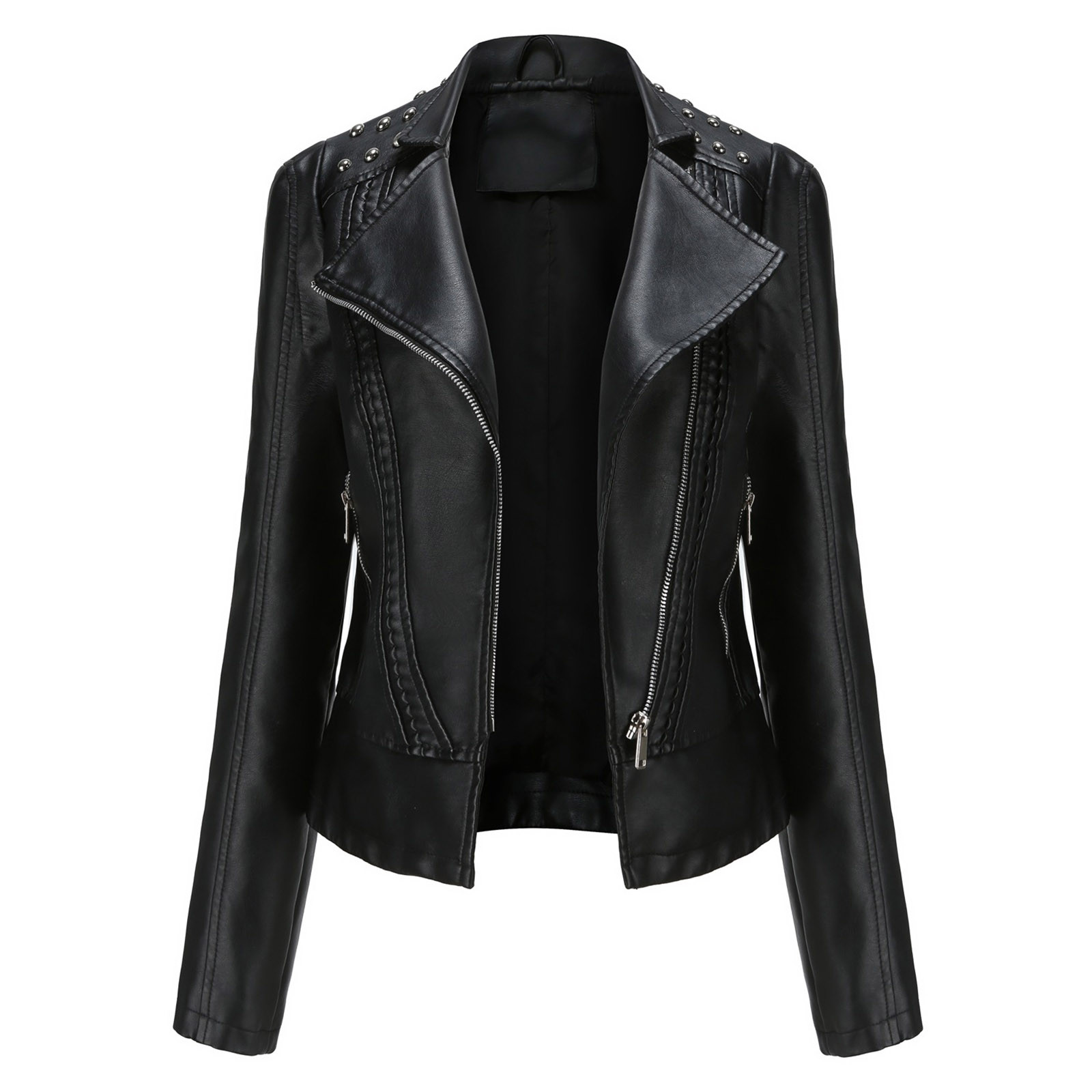 Leather Jacket for Women Fashion Faux Leather Zipper Motorcycle Jacket Plus Size Leather Tops Moto Biker Short - image 1 of 7