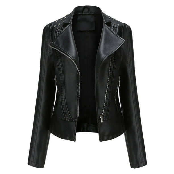 Chaqueta delgada de cuero con cuello levantado y cremallera para mujer Fridja BV0+748