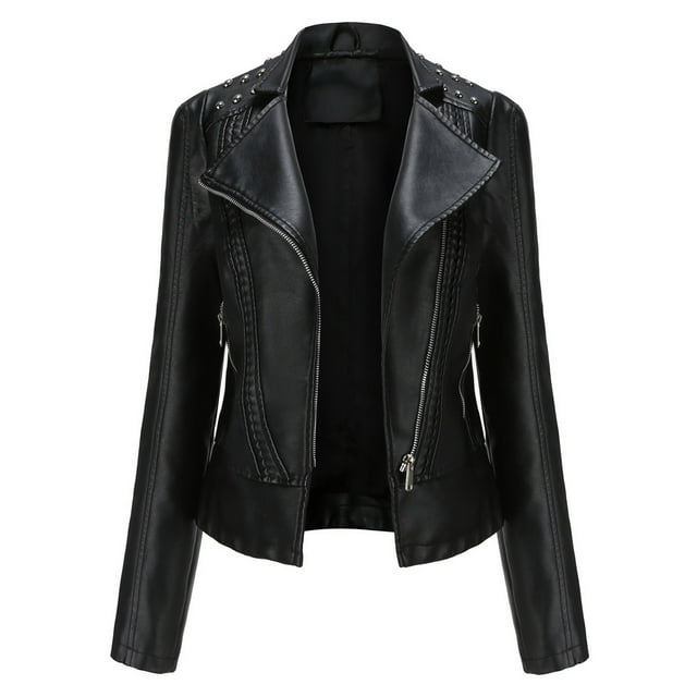 Leather Jacket for Women Fashion Faux Leather Zipper Motorcycle Jacket Plus Size Leather Tops Moto Biker Short