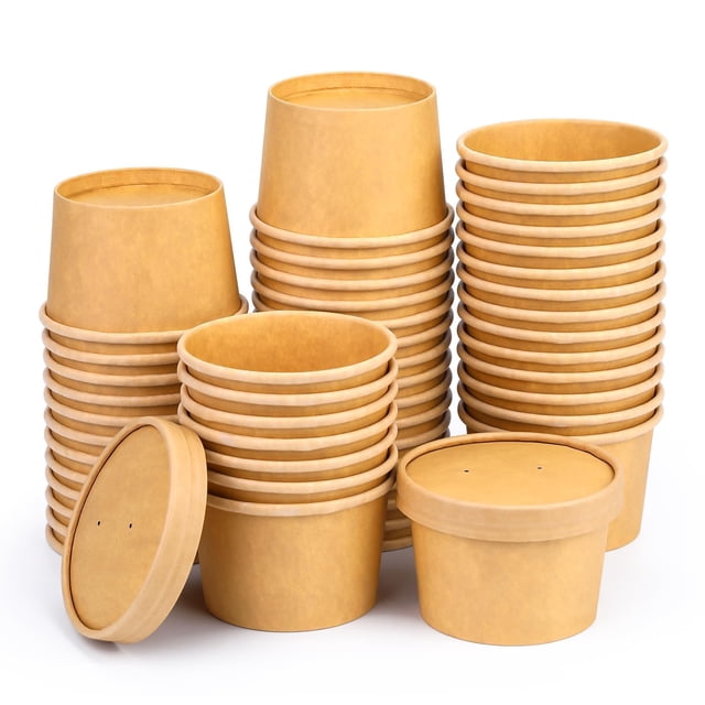 Vasos desechables de papel para sopa Giwrmu, 240 ml, 50 unidades, Kraft
