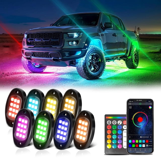 Lámpara de Atmósfera de Automóvil Tomshoo Luces LED de Roca 8 Piezas Multicolores