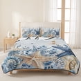 thumbnail image 3 of Twin Quilt Set 68''x86'', Blue Starfish Coastal Lightweight Summer Bedspread Coverlet Set with 2 Pillow Shams, Eucalyptus Summer Nautical Shell Breathable All Season Quilt Bedding for Dorm/Bedroom, 3 of 9