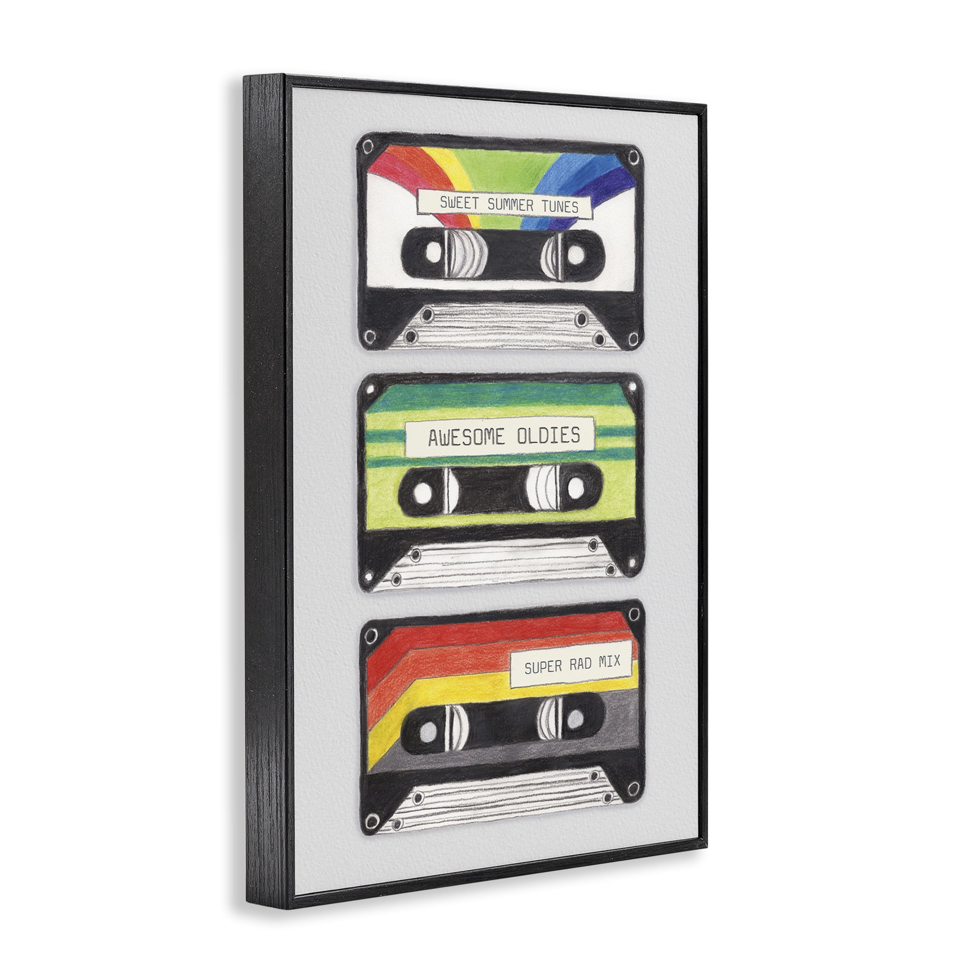 Stupell Industries Retro Cassette Tapes Performing Arts Painting Black Framed Art Print Wall Art, 16 x 24