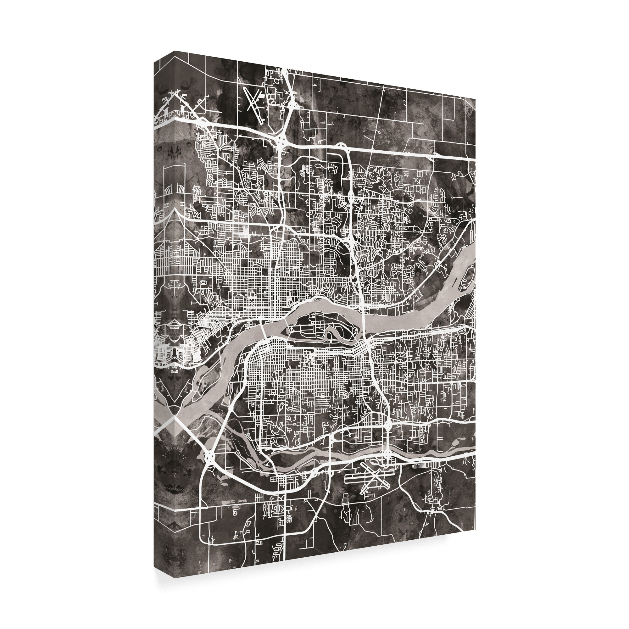 Trademark Fine Art 'Quad Cities Street Map Black' Canvas Art by Michael Tompsett