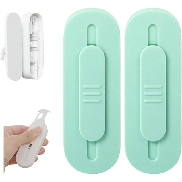 HUGFEGWE Compact Auto-Floss Dispenser,Portable Floss Dispenser with 10 Floss Picks for Teeth Cleaning,Portable Dental Floss Case Travel Flosser Dispenser Storage Case (2pcs, Green) CJB91-12646