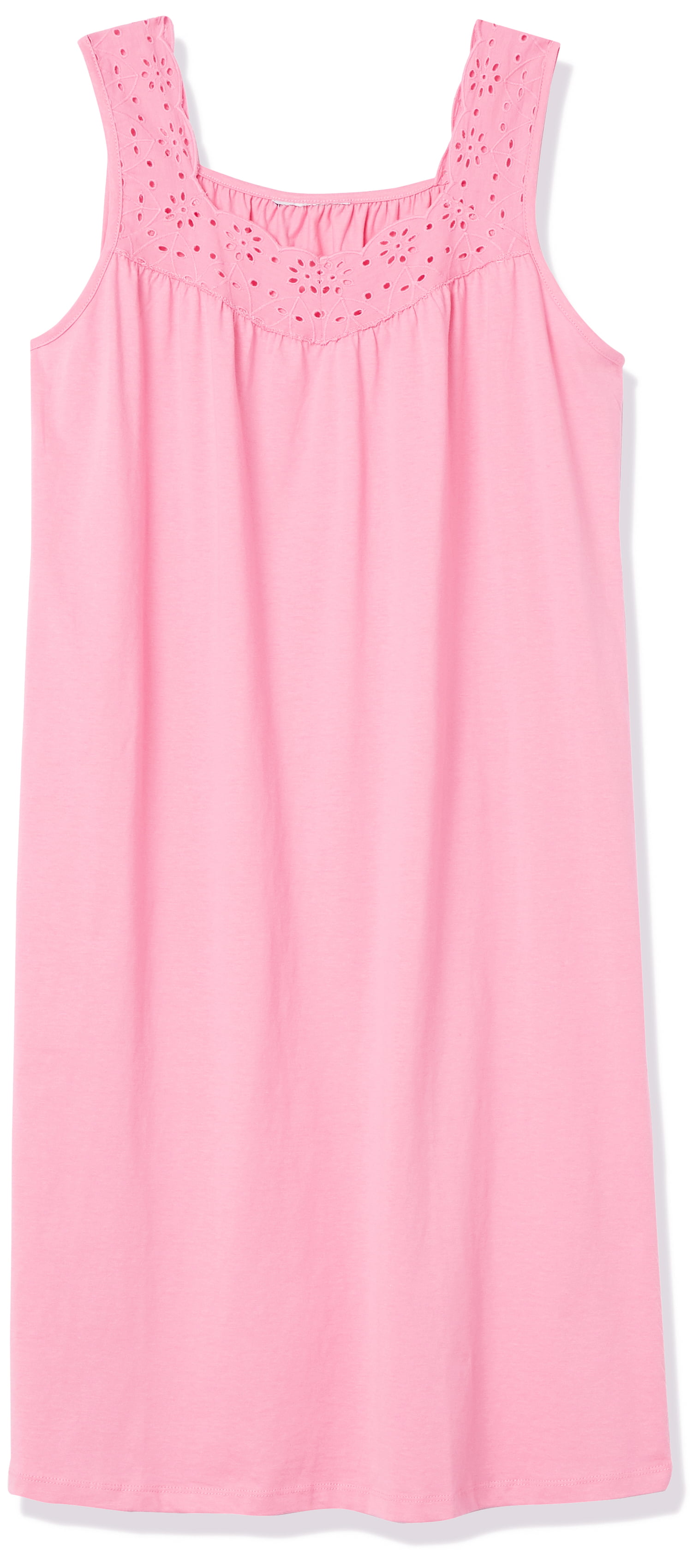 AmeriMark Women's Sleeveless Night Gown w/Lace Scoop Neckline & Shirred Bodice