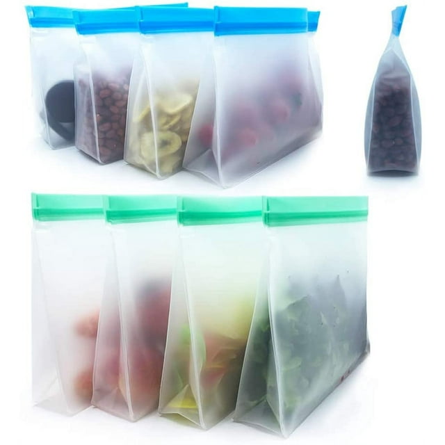 Ensemble de 8 Sacs Réutilisables pour Congélateur Alimentaire en PEVA de Qualité Alimentaire, Sacs Réutilisables Étanches, Sacs Scellés en Silicone pour Congélateur