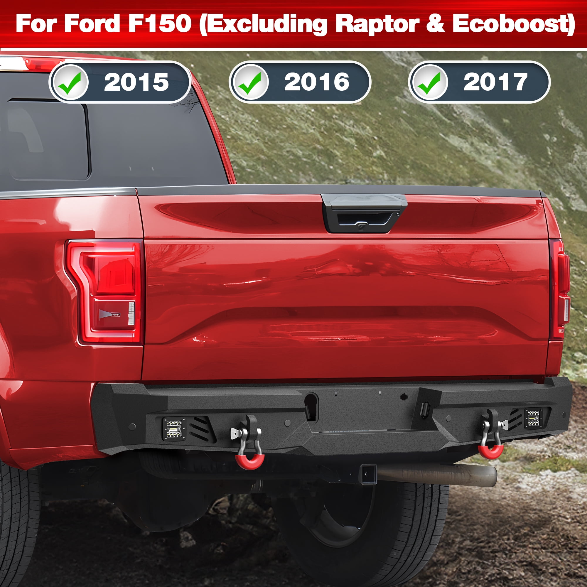 POFENZE Fits 2015 2016 2017 Ford F150  Bumper Truck Front and Rear Bumper Set Off Road Bumper with Lights