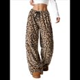 thumbnail image 2 of Pantalones de Pijama para Mujer, de Leopardo, Peludos, Estilo Y2K, de Cintura Alta, Bonitos. Marrón Ocre M, 2 of 10