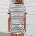 thumbnail image 6 of Ecqkame 2 Piece Sets for Women Casual Striped Print Turndow Collar Short-Sleeved Top Drawstring Short Skirt Vacation Workout Outfits Black S, 6 of 7