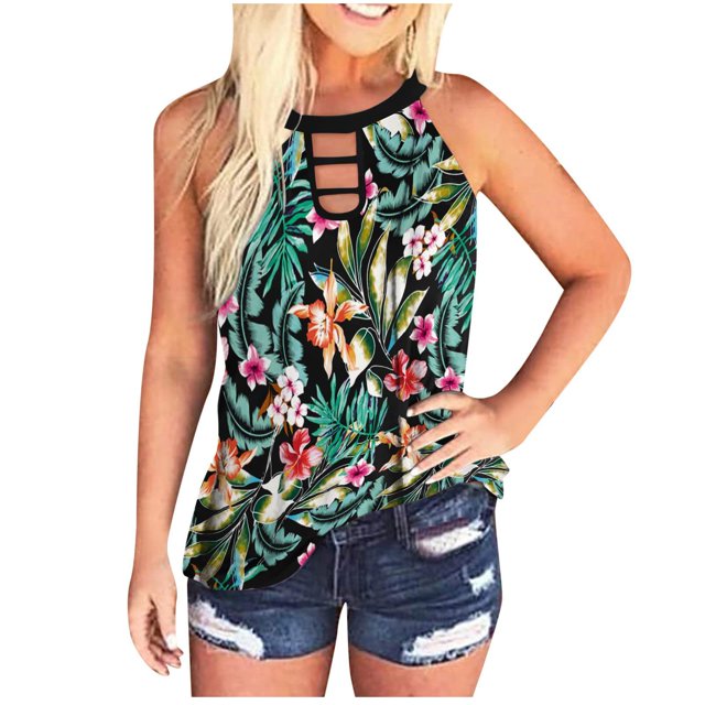 Camiseta holgada sin mangas con cuello redondo y estampado de moda para mujer Pompotops lopia992714