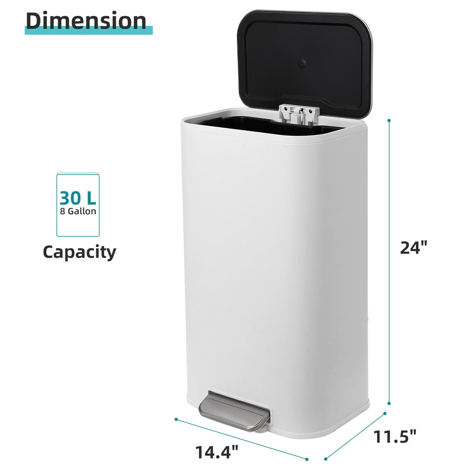 Bathroom Trash Can,3.2 Gallon / 12 Liter Stainless Steel Garbage Can with Lid,Small Rectangular Step Waste Bin with Foot Pedal & Removable Inner Bucket for Kitchen Home Office Bedroom Living Room