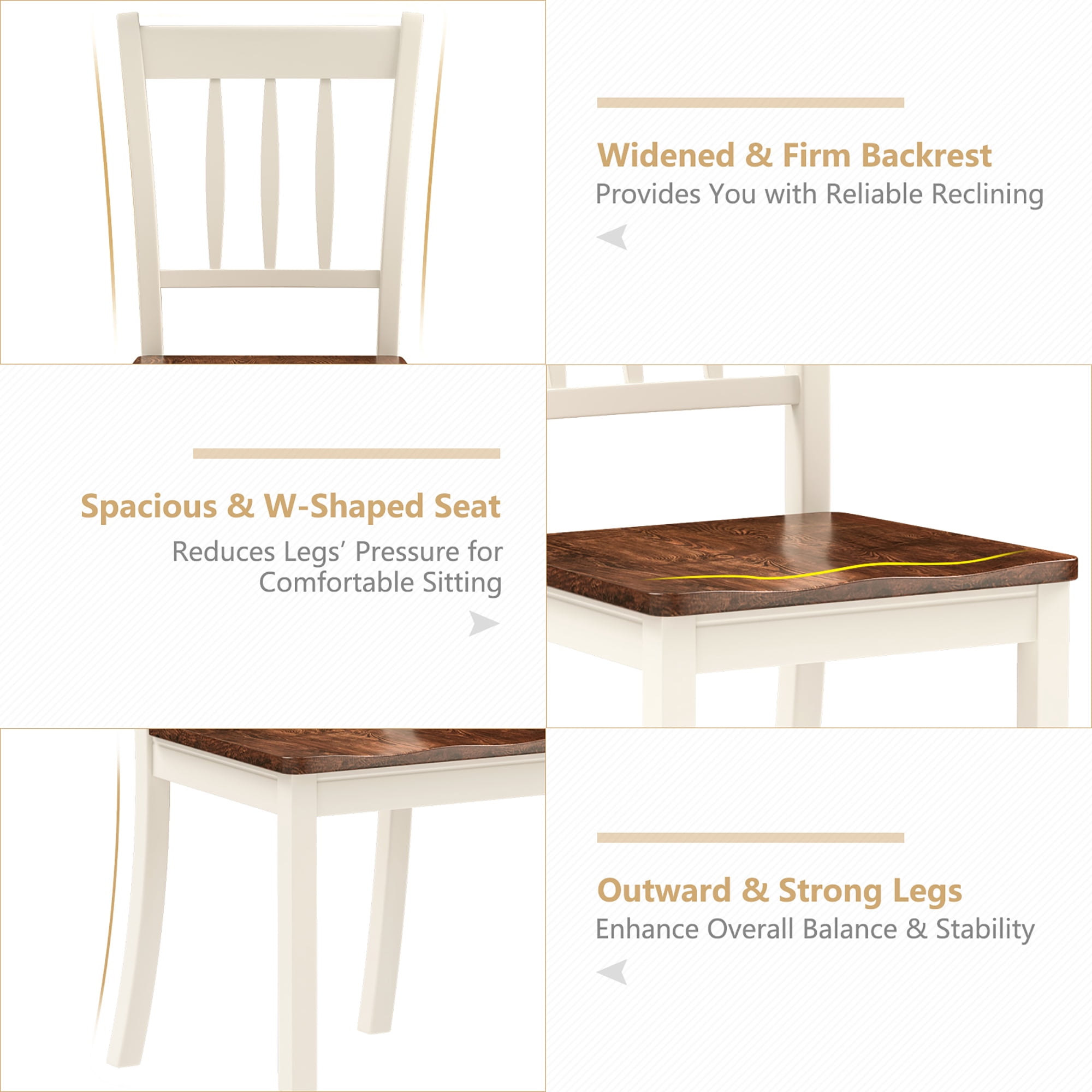 Costway Set of 2 Wood Dining Chair High Back Kitchen Whitesburg Side Chair BlackWhite