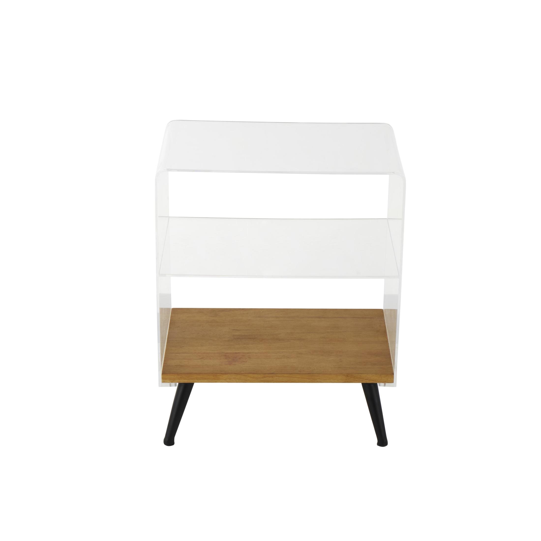 DecMode 19" x 23" Clear Acrylic Plastic Accent Table with Wood Base and Black Metal Legs, 1-Piece
