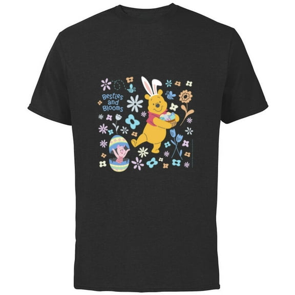 Disney Winnie the Pooh & Piglet Easter Besties and Blooms - Short Sleeve Cotton T-Shirt for Adults - Customized-Black