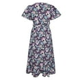 thumbnail image 6 of QUNYINEY Dresses for Women 2025 Casual Floral Short Sleeve A-Line Dress Flowy V Neck Tie Front Maxi Dresses, 6 of 6