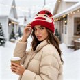 thumbnail image 4 of SYMOID Unisex Winter Knit Beanie - Red Jacquard Cuffed Hat with White Pom Pom, 100% Acrylic Hats,Size Free Size, 4 of 4