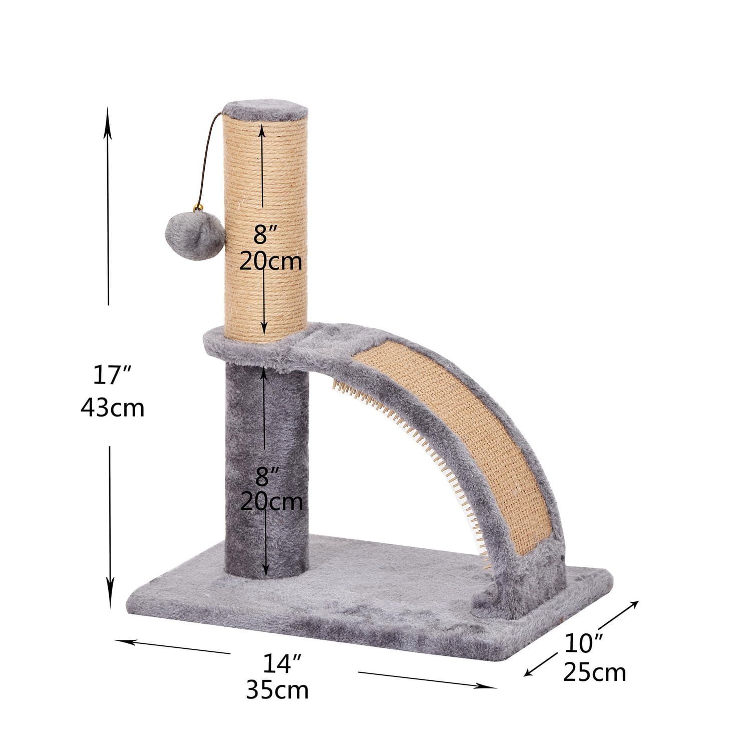 Vibrant Life Poteau à Gratter Deluxe en Arc pour Chat de 43 cm avec Sisal Naturel, Gris Poteau de corde en jute de 17 pouces avec toiletteur et jouet