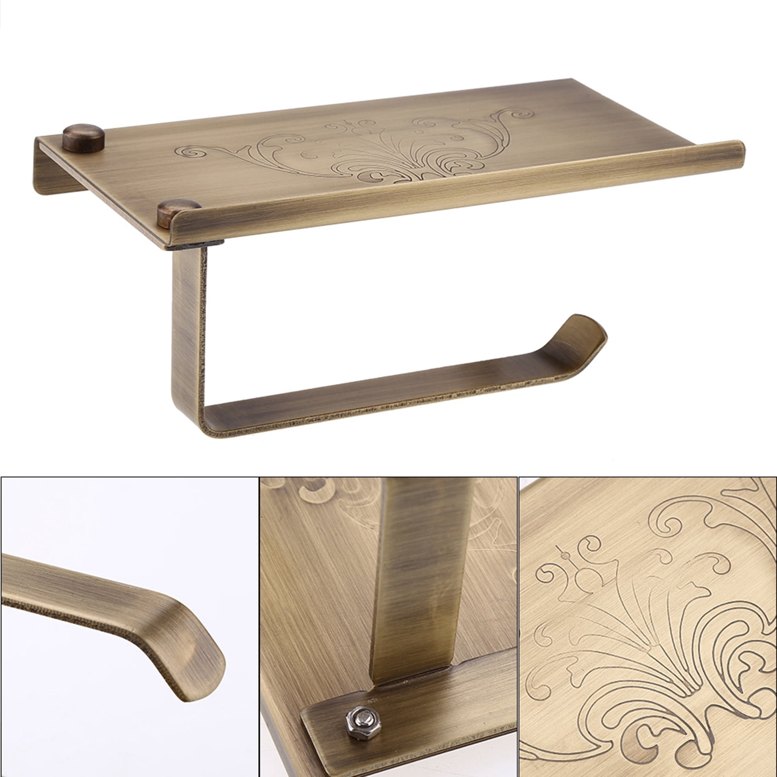 BIMZUC Antique Vintage Brass Toilet Bathroom Paper Holder Wall Mounted Tissue Dispenser with Phone Storage Shelf Home Bathroom Organization Accessories Bronze Color