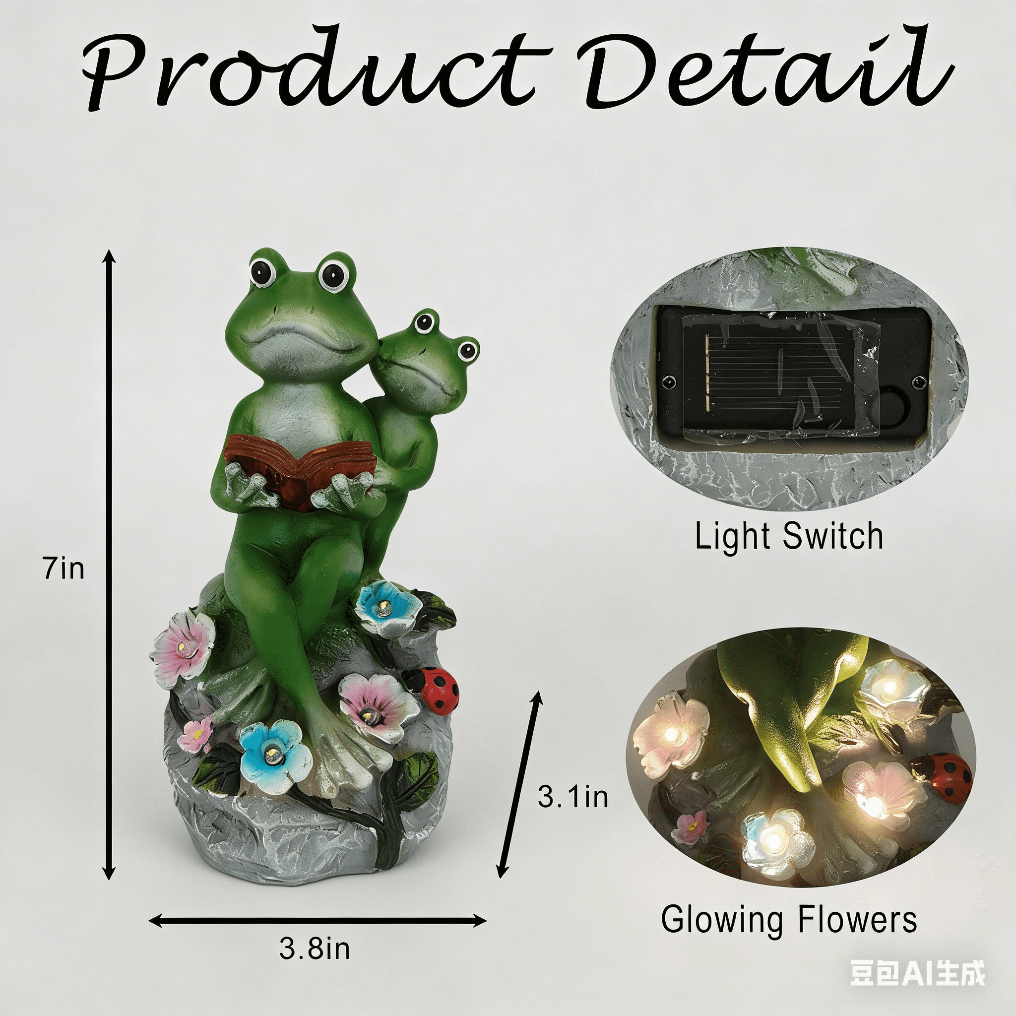 Solar LED Frog Garden Statue - Reading Frog Couple with Flower Lights, Whimsical Outdoor Decor for Patio, Lawn, Yard, Gift for Garden Lovers
