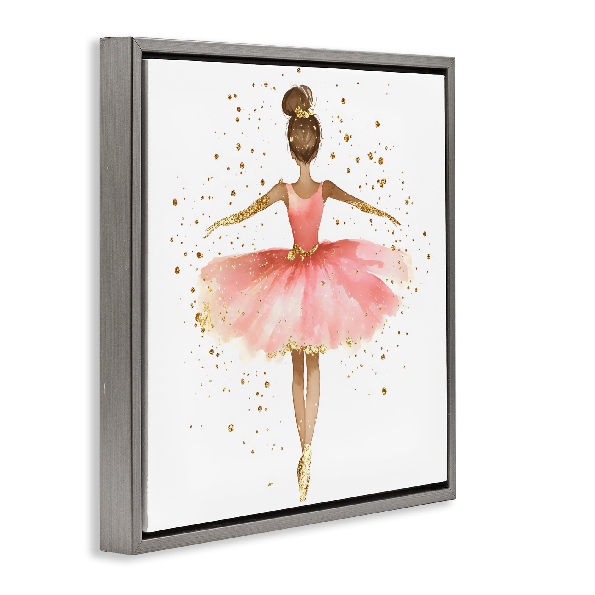 Stupell Industries Ballerina with Gold Glitter Gray Framed Floater Canvas Wall Art, design by Creative Studio