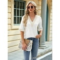 thumbnail image 6 of Womens Trendy Lace Crochet V-Neck /4 Sleeve Solid Oversized Shirts Hollow Out Mesh Tunic Blouse White S, 6 of 8