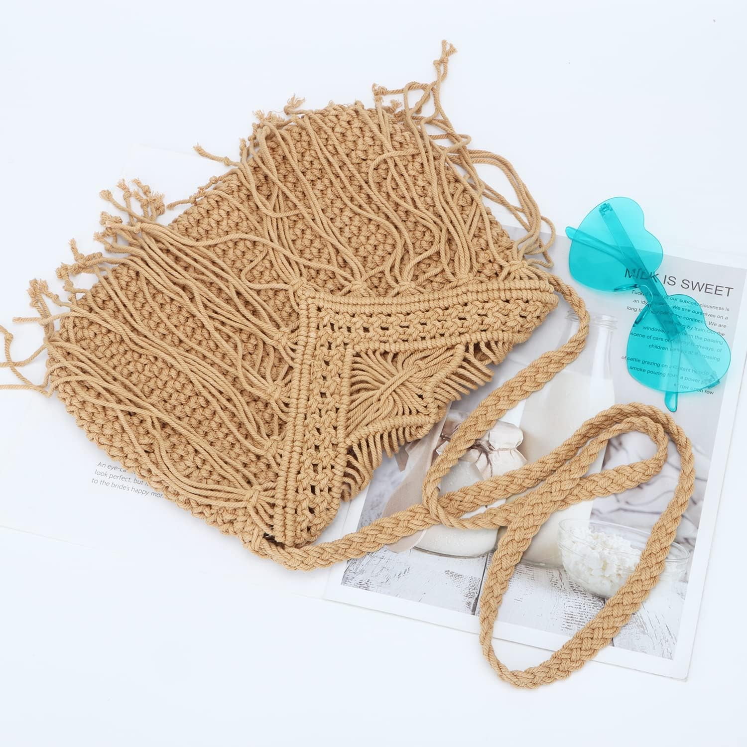 Retro Crochet Crossbody Shoulder Bag for Women Woven Fringe hobo bags Summer Beach Handmade Purse