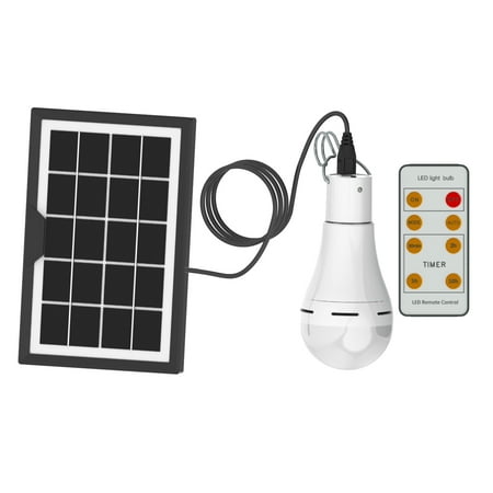 

walmeck 9W Solar Powered LEDs Light Bulbs Remote & AUTO Control 5 Functions Timer Setting 6000-6500K White Light Outdoor Rechargeable Emergency Lights for Camping Night Fishing