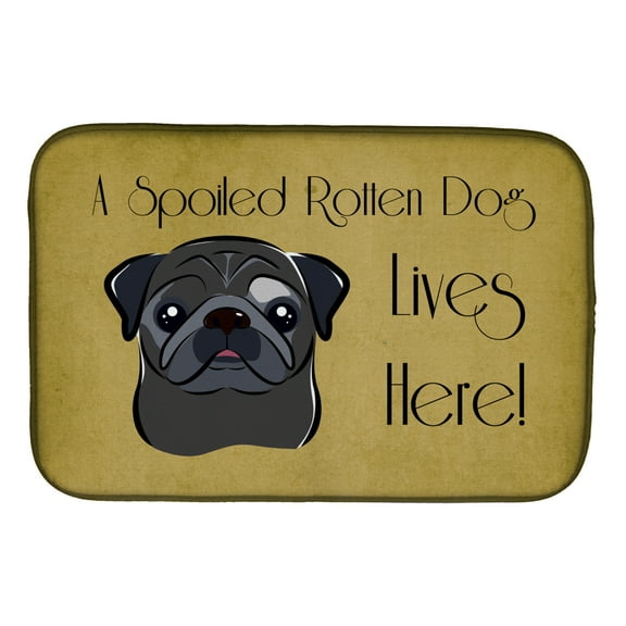 Black Pug Spoiled Dog Lives Here Dish Drying Mat